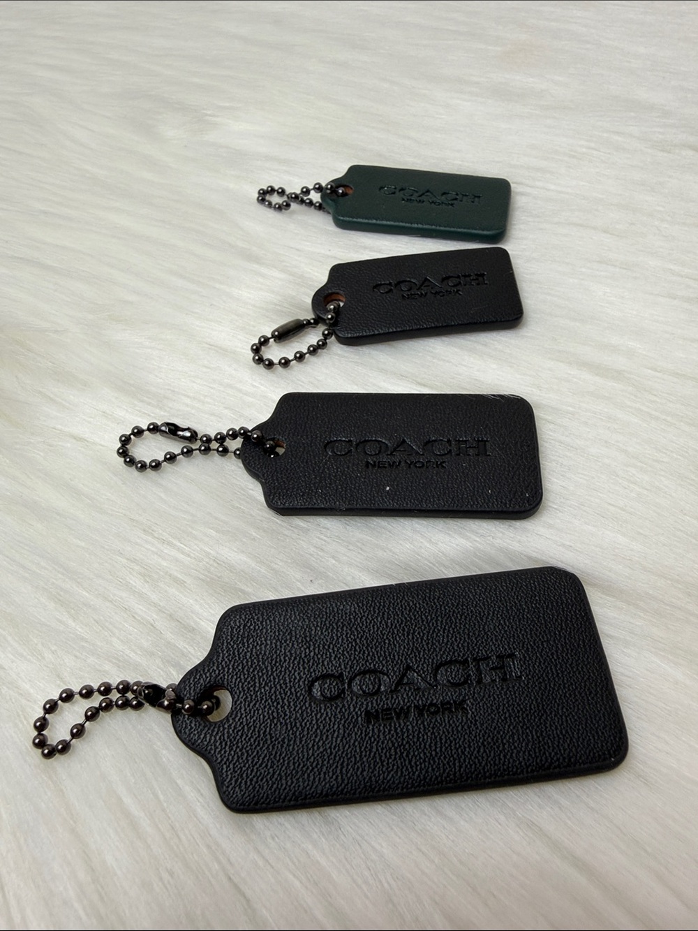 Coach Leather Bag Tags in Black and Dark Green - Set of 4